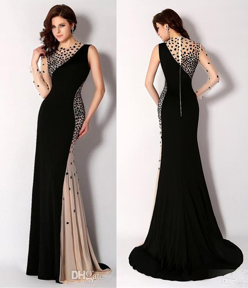 black and champagne gown