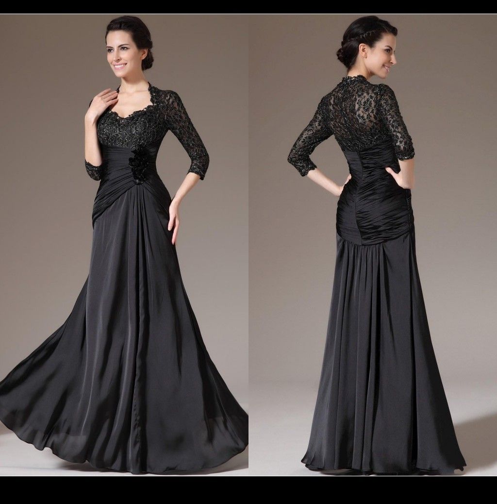 2015 Black Mother Of The Bride Beach Wedding Dress V Neck Lace Chiffon ...