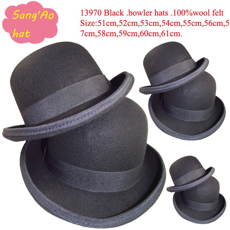 2019 Ladies And Mens Bowler Hat , New Fashion 100% Wool Black Felt Suit ...