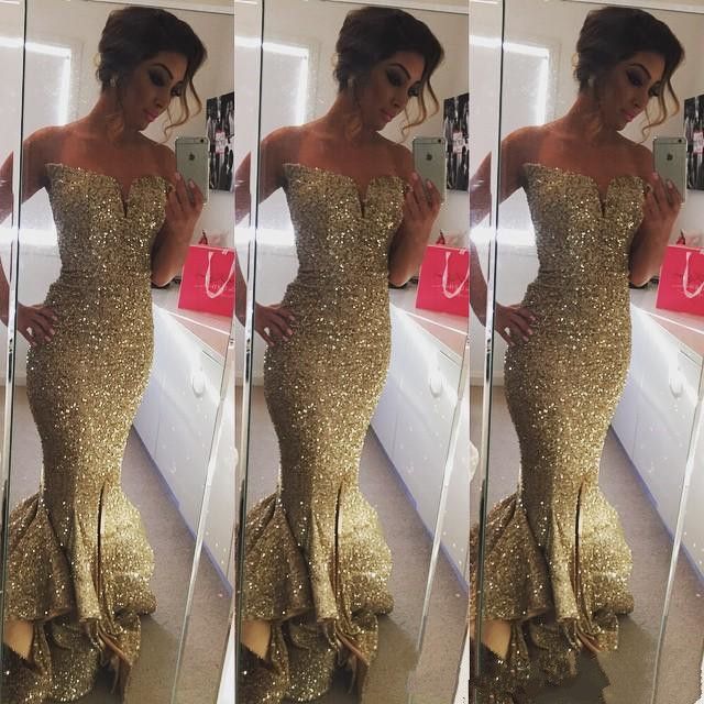 2016y Sweetheart Sparkling Sequined Ruffles Gold  2016y Sweetheart Sparkling Sequined Ruffles Gold