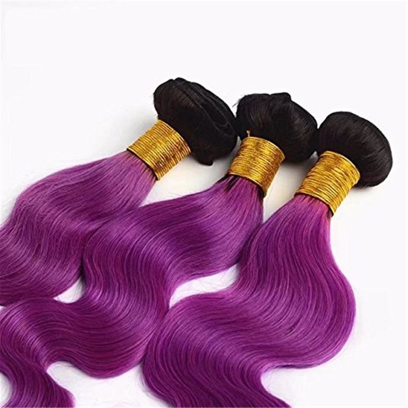 8aブラジルの紫色のバージンヘアー織り3束閉鎖閉鎖のオムレの伸び閉鎖1b紫のオムレボディ波人間の髪