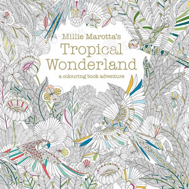 Tropical Wonderland Secret Garden Colouring Book For Adult Kids Creative Therapy Doodling Drawing Books Thread Binding Gold Plated Cover Coloring In