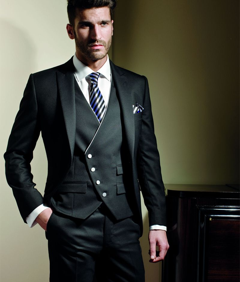 Custom Made Slim Fit Mens Suits Handsome Black Groom Tuxedos