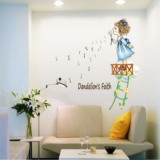 pvc little girl blowing dandelion wall stickers bedroom decoration