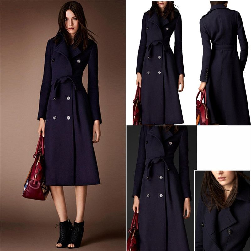 2017 Cheap Wool Coats For Women Dark Navy Long Belted Fashion Jackets ...