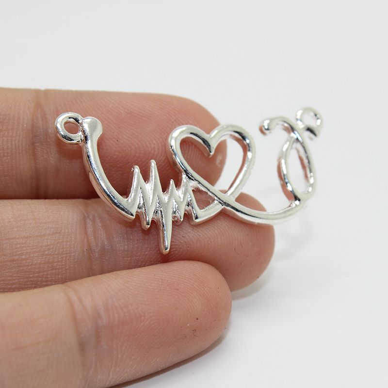 2018 18x39mm Stethoscope Charm Antique Silver Tone Stethoscope