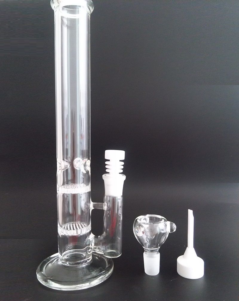 2021 Glass Water Bong Two Perc Water Percolator Smoking With Ceramic