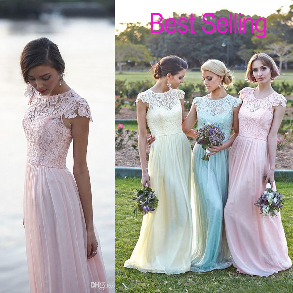 Lace Chiffon Maid Of Honor Dresses Real Image Plus Size Cap Sleeve Pink ...