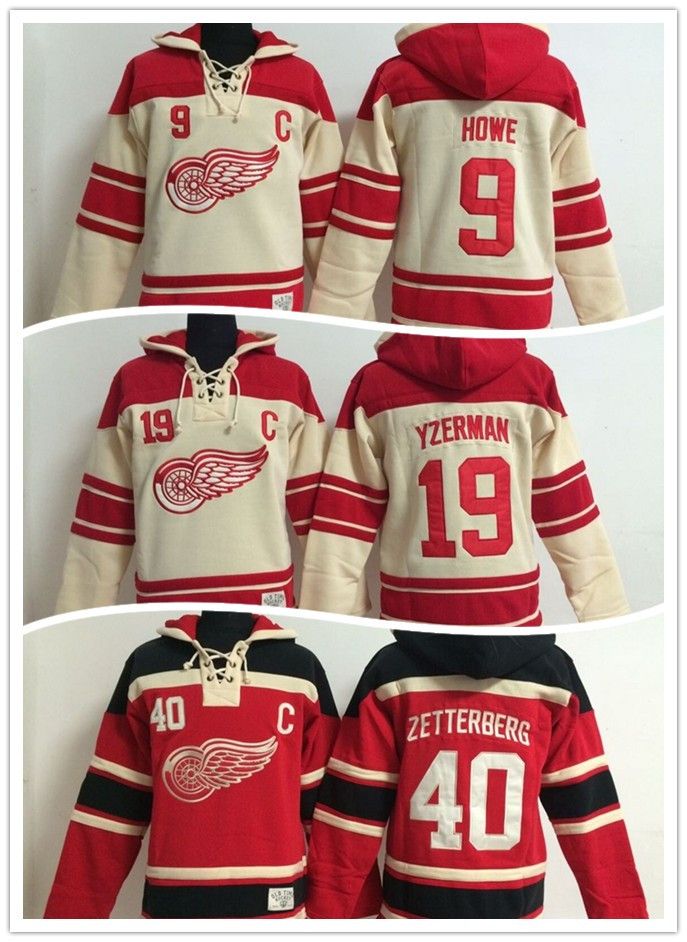 2019 Hockey Hoodie Jerseys Wings Jerseys Men 9 Howe 19 Yzerman 40 Zetterberg Red Ice Hockey