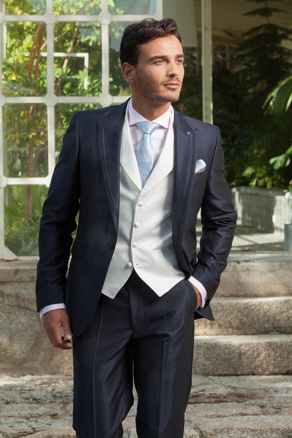 Dark Blue And White Mens Suits 2016 Wedding Suits for Groom Tuxedos ...