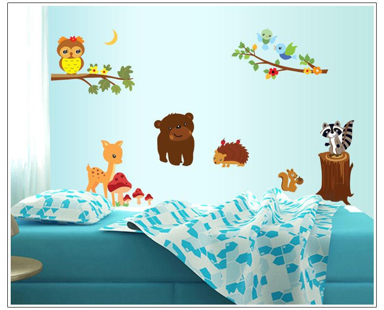 Cute Animal Friends Wall Sticker Bear Bird Deer Owl Tree Children'S