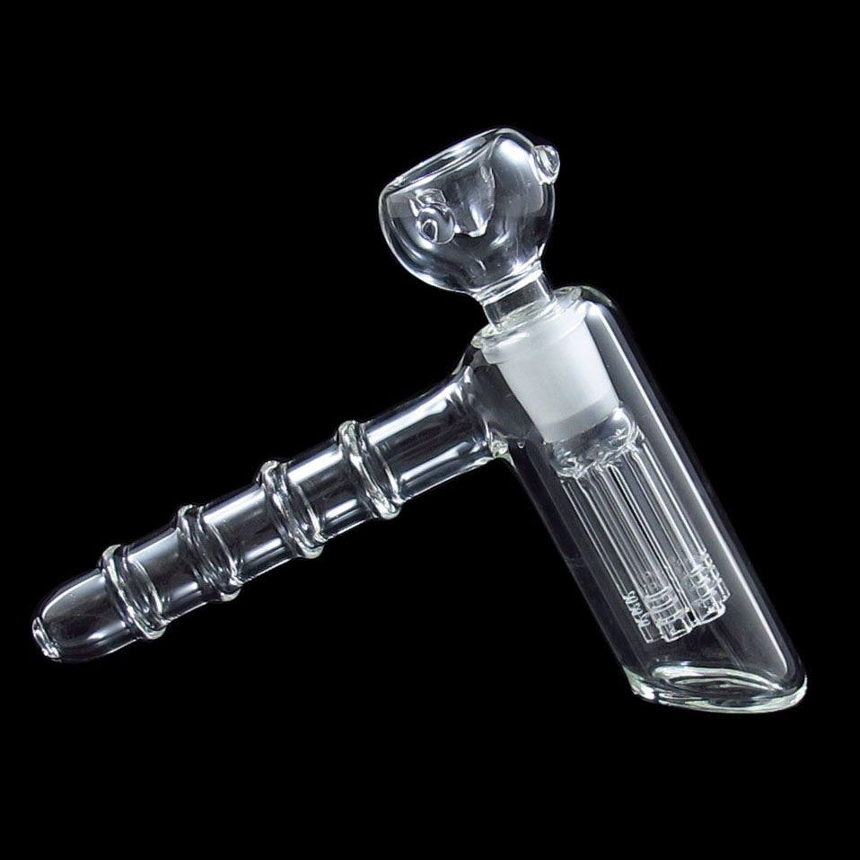 4 Ring Glass Bubbler Hammer Bong with 6 Arm Perc Clear Female 18.8mm