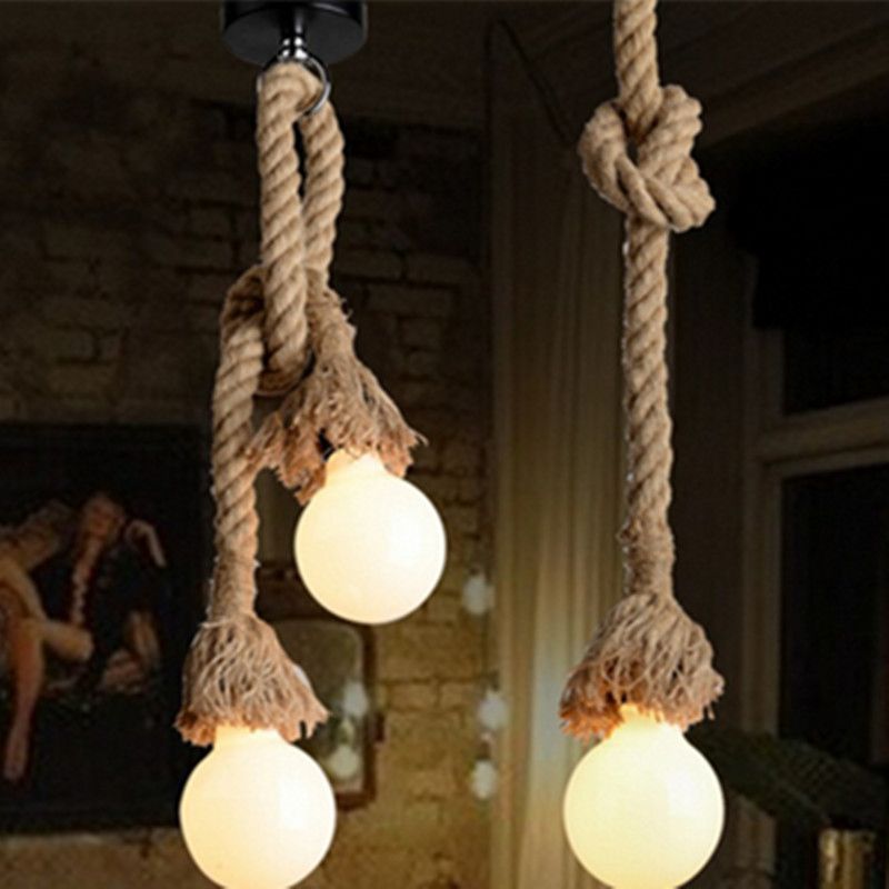 Retro Rope Hanging Lamps Loft Vintage Pendant Lamp Restaurant Retro Rope Hanging Lamps Loft Vintage Pendant Lamp Restaurant Bedroom Diningroom Hand Knitted Hemp Lights Flush Ceiling Glass