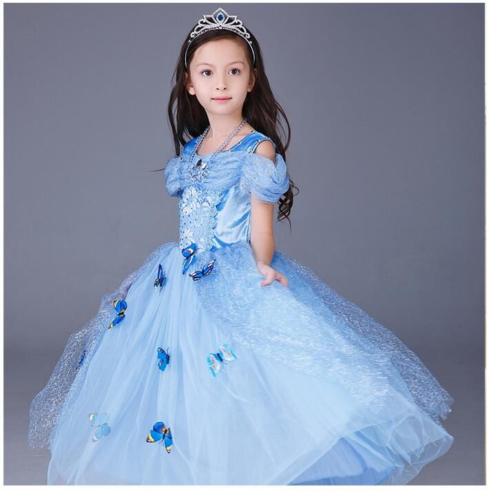 2019 Girls Cinderella Dress Baby Princess Party Lace Long Dress Girl ...