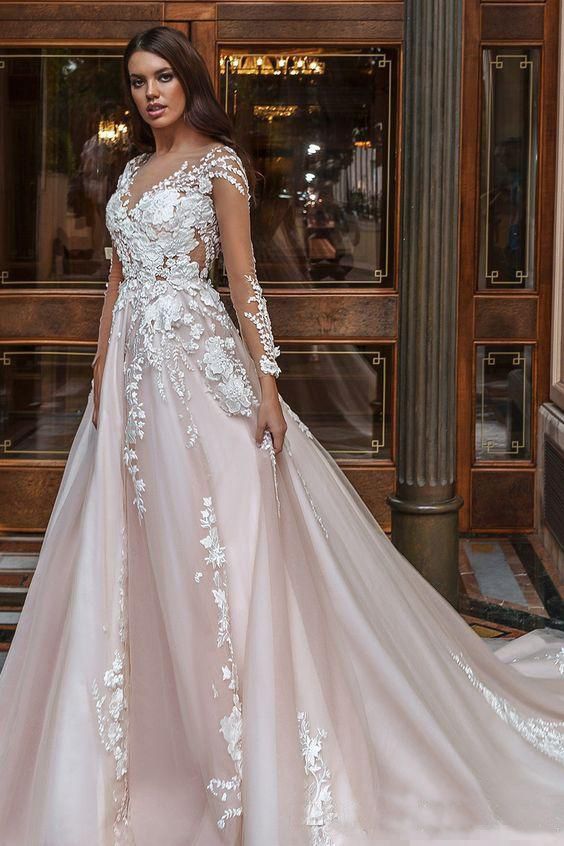 embellished long sleeve wedding dress