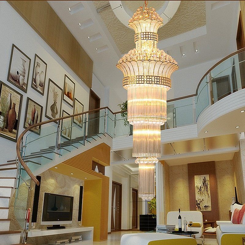 Modern Stairs Long Chandelier Crystal Floor Modern Stairs Long Chandelier Crystal Floor Staircase Hall Bedroom Villa Lamp Wrought Iron