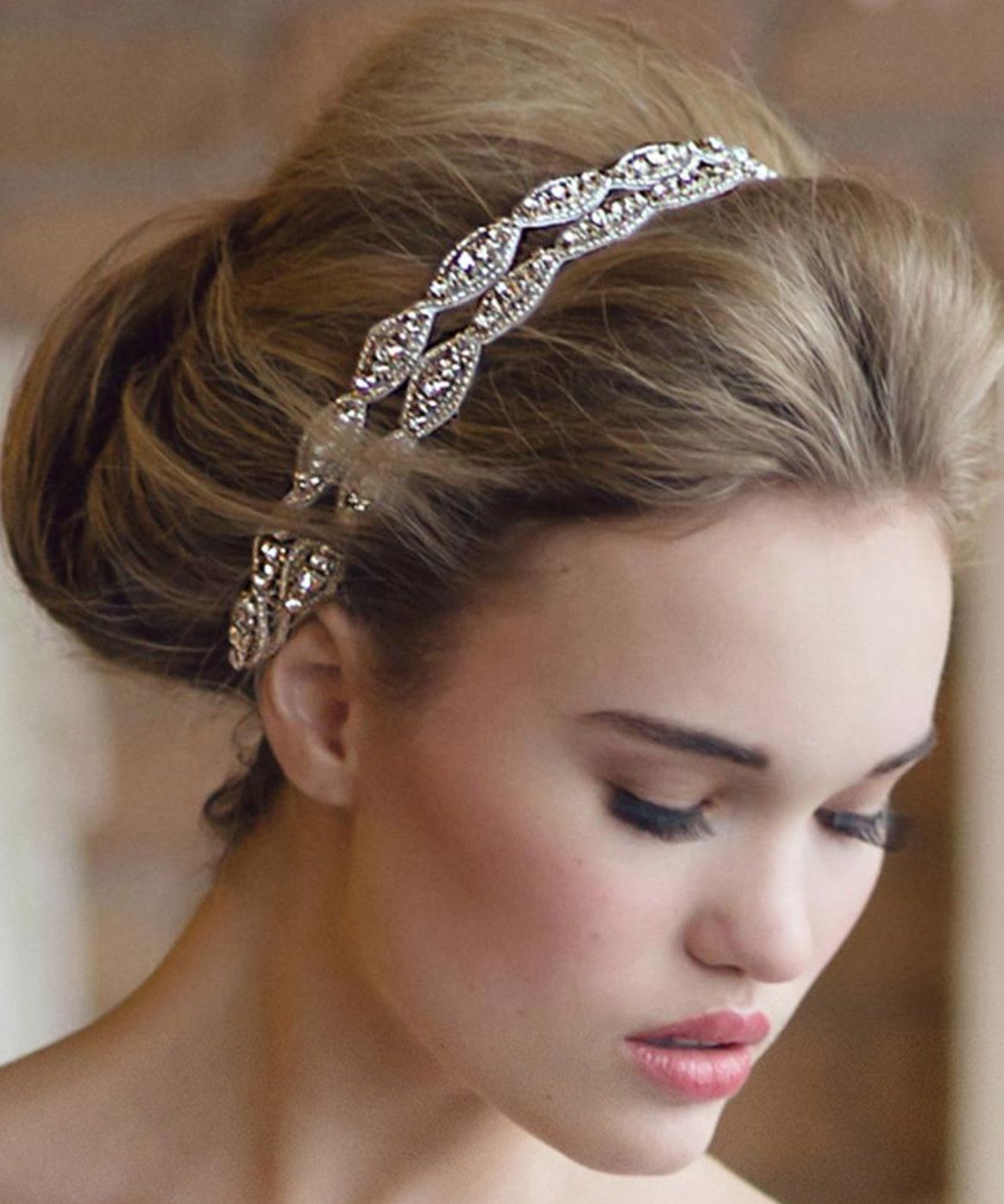 New Arrival Handmade Rhinestone Bridal Headbands Two Row Crystal Ribbon