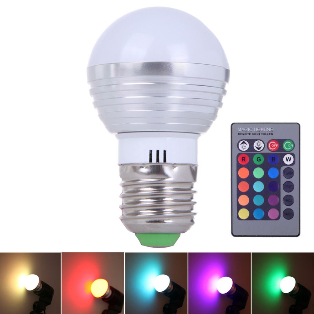 Compre E27 LED RGB es 3W Bombilla De Luz De Cambio 24 Teclas