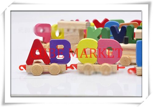 2018 wholesale wooden letter name train educational wood toy engine letter train
