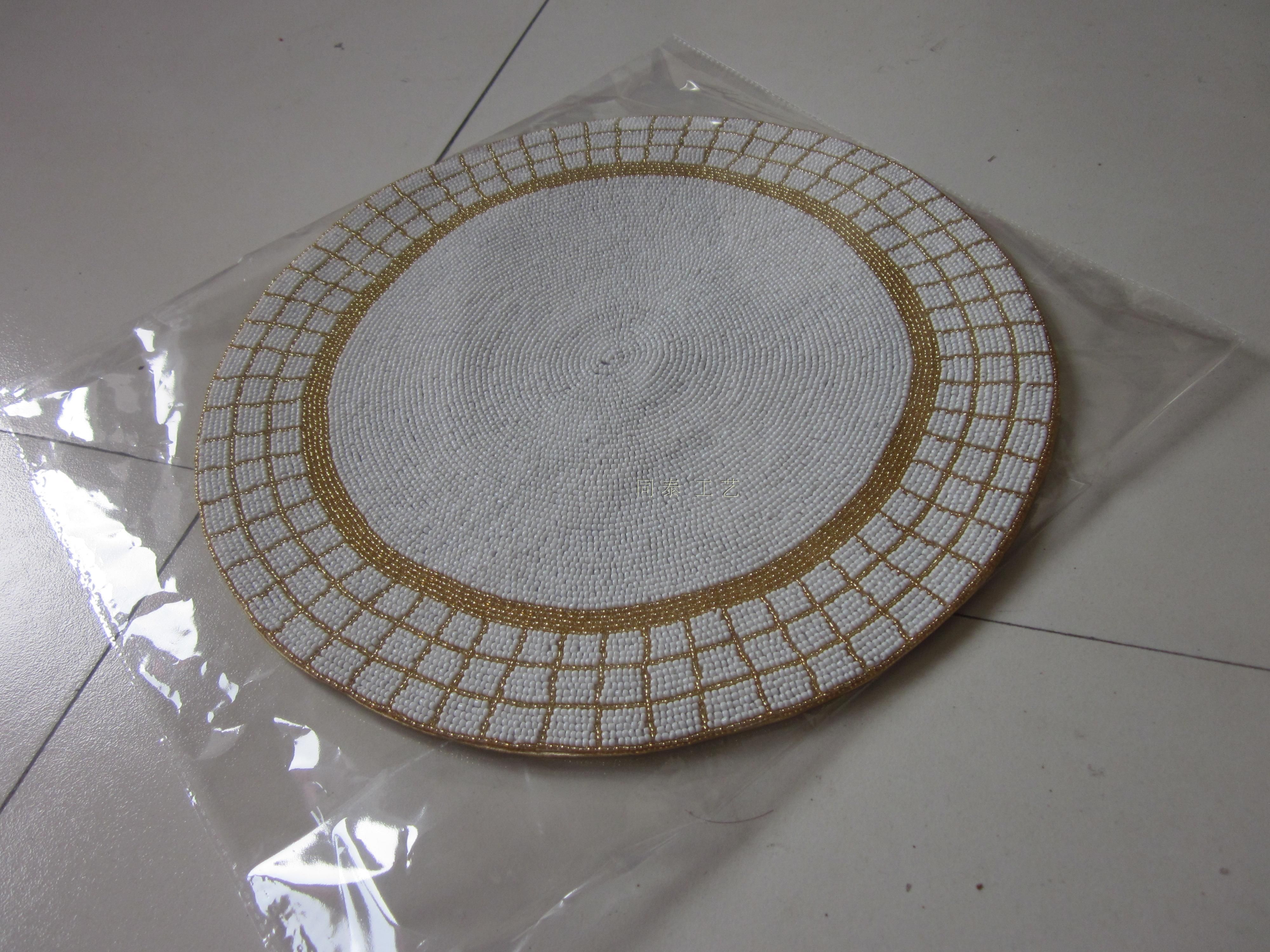 Round Gold And White Handmade Beaded Placemat Set Glass Beads Table Round Gold And White Handmade Beaded Placemat Set Glass Beads Table Mat Runner Charger