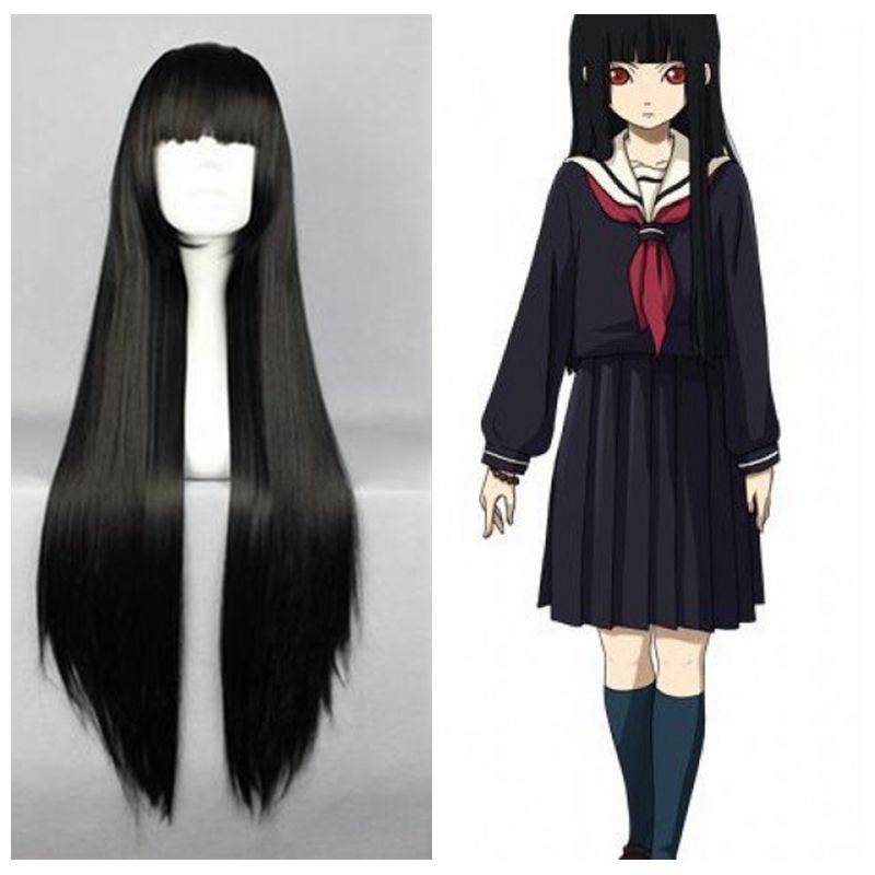 Black Cosplay Wigs Hell Girl Supia Yisol 80cm Halloween 