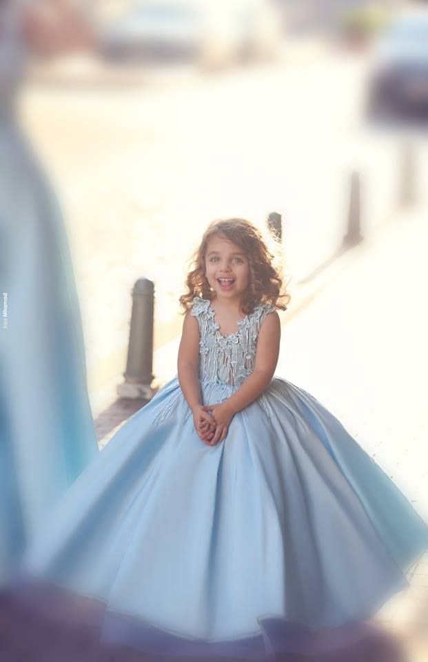 Mignon Glitz Bleu clair A-ligne robes fille fleur pour petite fille Mère et fille Robes filles Pageant Robes Communion Robes BA1763