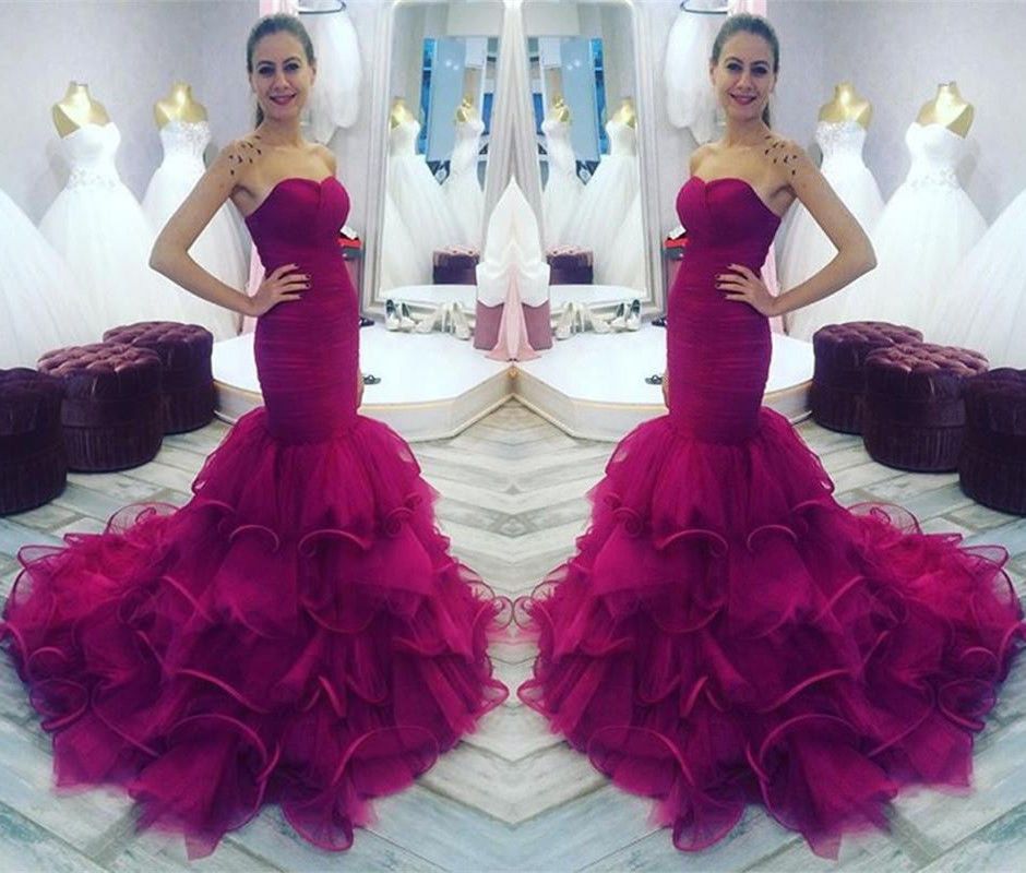 mermaid prom dress with ruffle train