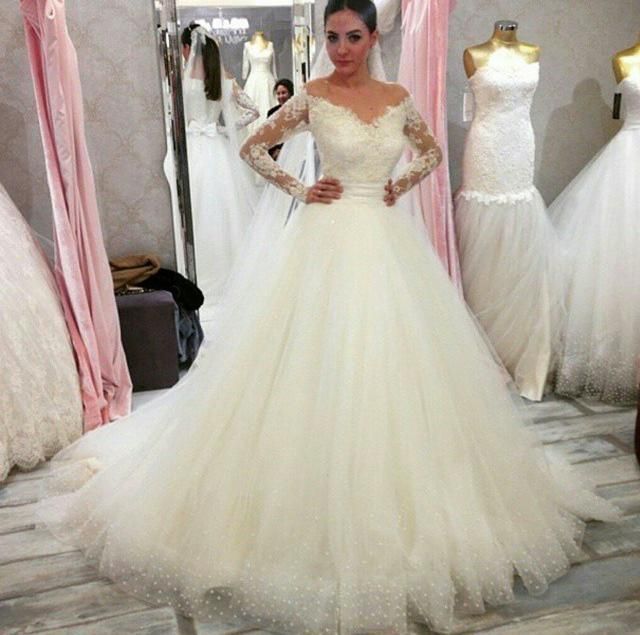 Discount2015 Long Sleeves Wedding Dresses Off The Shoulder Wedding ...