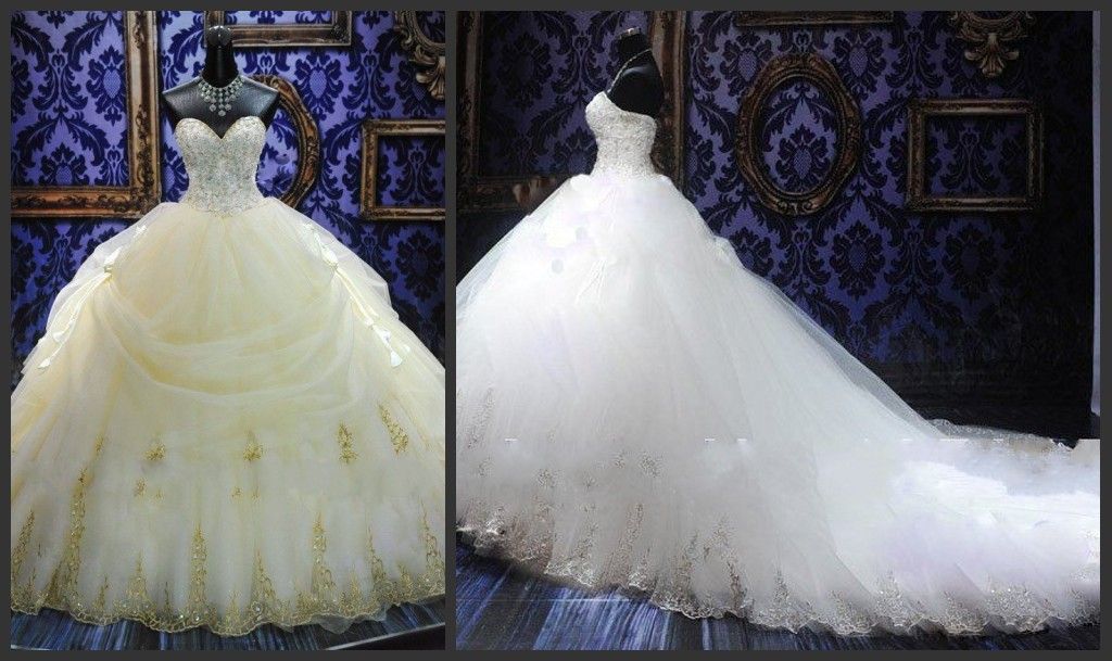 Acheter 2015 Luxe Beaded Broderie Robe De Mariée Princesse Gown Sweetheart Corset Organza Cathédrale / Église Robe De Bal Robes De Mariée Pas Cher De