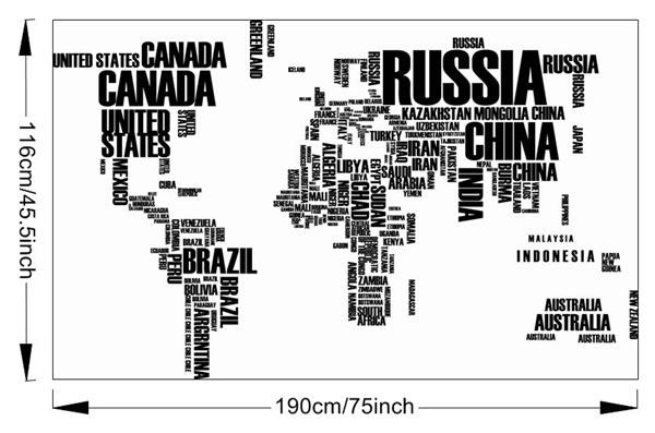 2015 carte du monde carte murale du monde pour l'apprentissage étude Black Wall Decor Art mots énonciations vinyle Stickers muraux 60 * 90 cm * 2 livraison gratuite