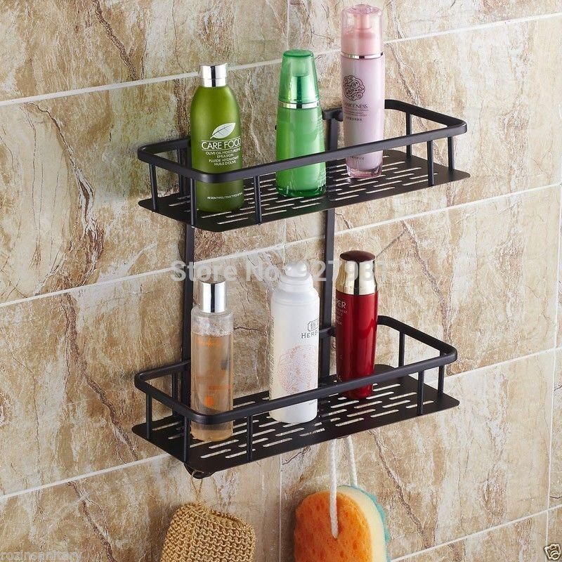 Luxury 2 Tier Bathroom Shower Hook Caddy Powder Coated Wire Oil Drying Rack Dryer Best Closet Belt Scarf Organizer