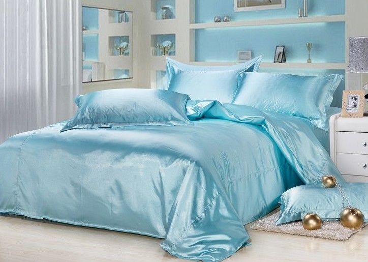 Aqua Blue Silk Bedding Sets Satin Sheets California King Queen Full Naruto Sheets Best Factory Direct