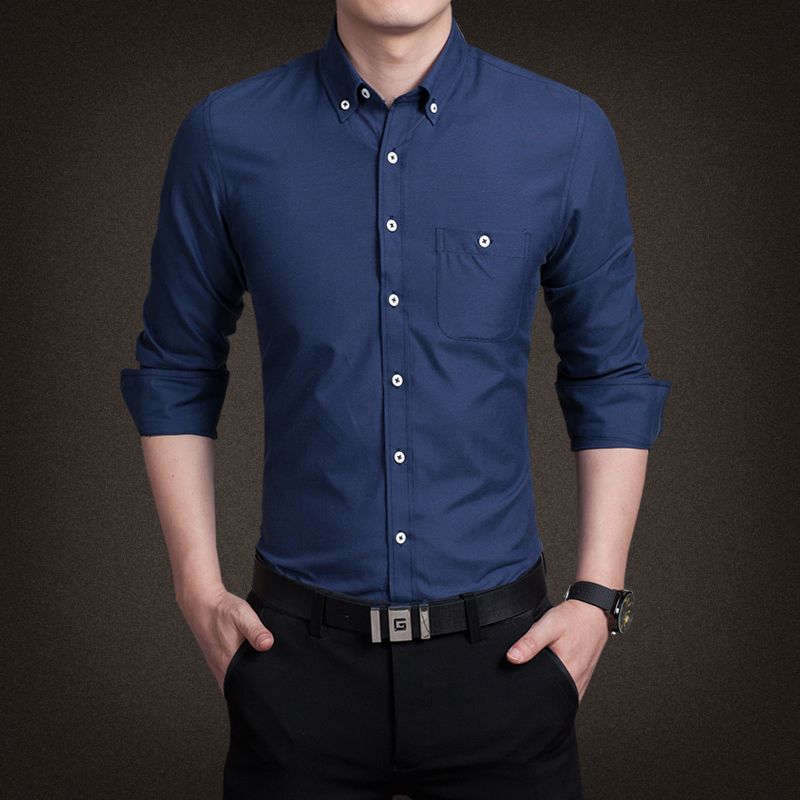 2017 The New Men'S Casual Shirt Slim Solid Color Long Sleeved Shirt M ...