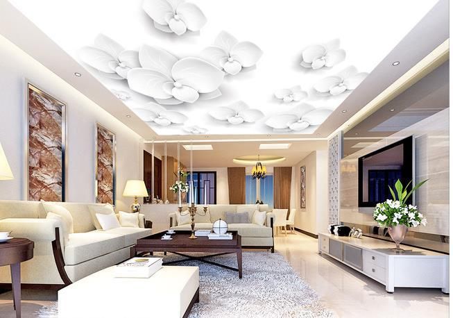 Großhandel Tapeten Weiße Blumen 3D Decke Tapete Wandbild Wandtattoo ... Großhandel Tapeten Weiße Blumen 3D Decke Tapete Wandbild Wandtattoo ...