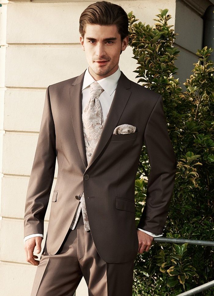 Custom Mens Wedding Tuxedos Brown Mens Suits Notched Lapel