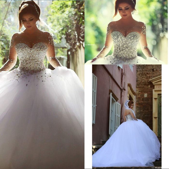 Discount 2016 Long Sleeve Wedding Dresses With Rhinestones Spring