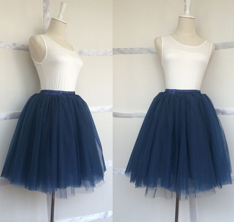 2019 Navy Blue Mini Tulle Skirt Princess Women'S Tutu Midi Skater Skirt ...