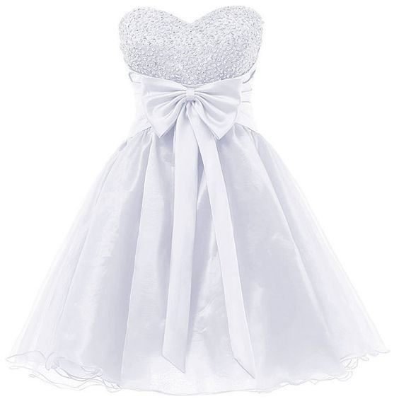Homecoming Dresses All White Beaded Big Bow Sweetheart Backless Semi ...