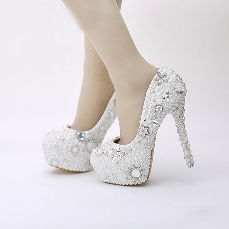 compre blanca nieve zapatos de boda de perlas rhinestone zapatos de