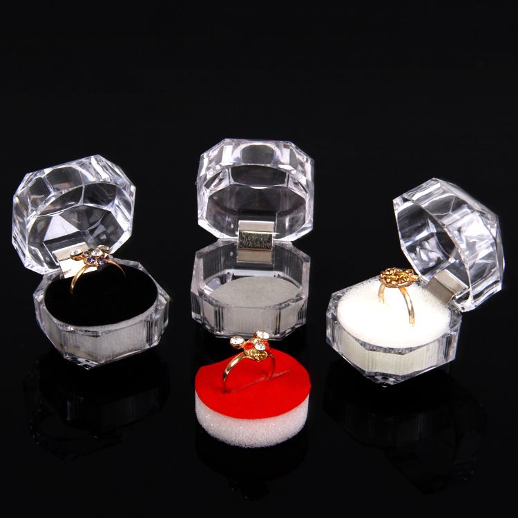 Wholesale 40 Clear View Plastic Ring Display Case Jewelry Box White/Black/Pink Padding Ring Box