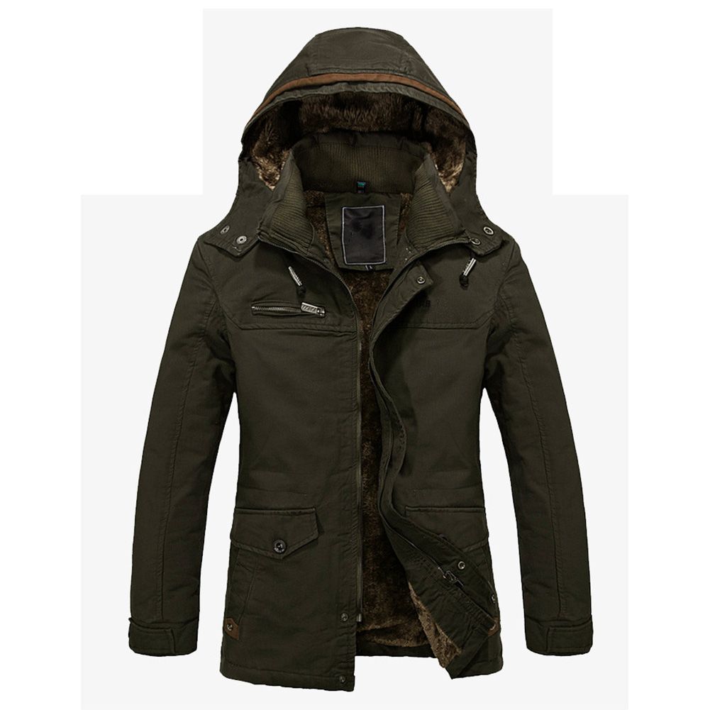 2021 S5Q Mens Fur Lined Jacket Thick Long Warm Winter Fit Hooded Coat