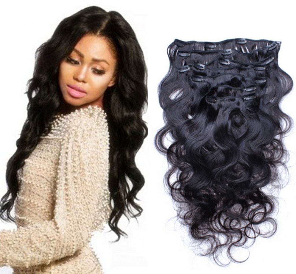 Unprocessed Brazilian Body Wave Clip In Human Hair Extensions1b