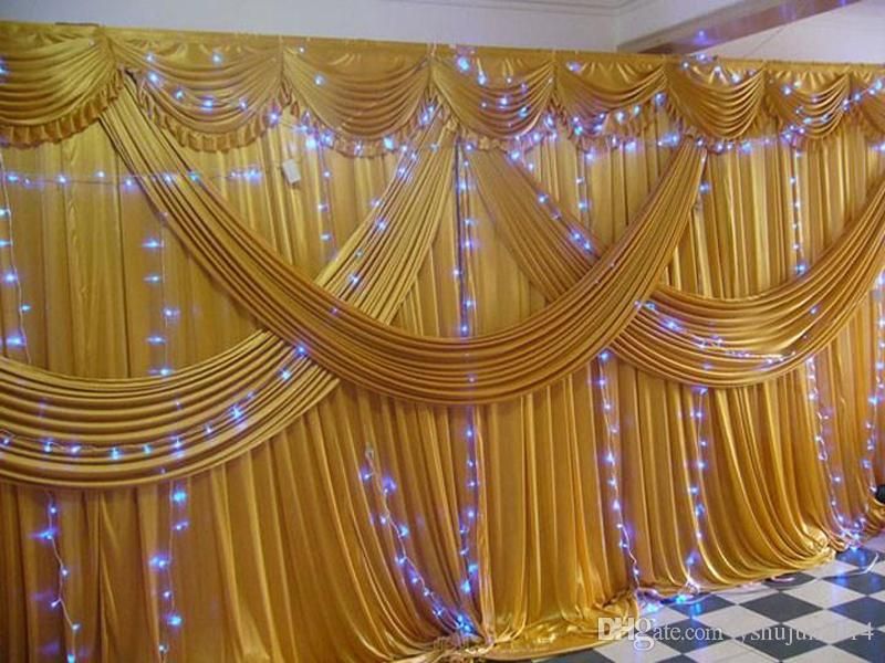 Luxurious Golden Ice Silk Wedding Backdrops Decoration Wedding Swag
