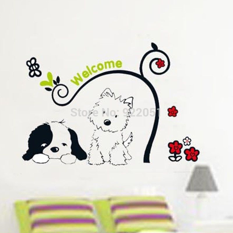 tc1095 cute cat dog flower rattan wall stickers kid's room