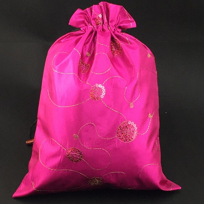 Extra Large Sequin Drawstring Silk Fabric Pouch Reusable Gift Packaging