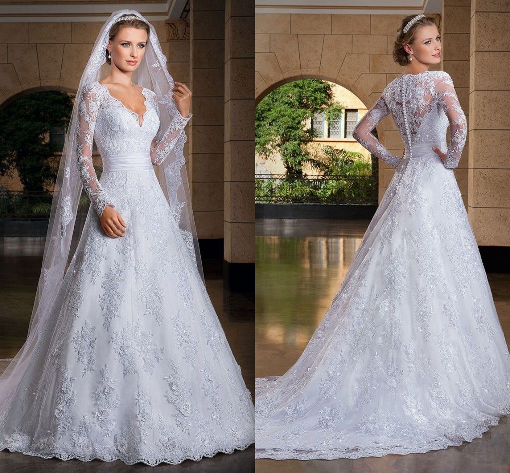 Discount White A Line Lace Wedding Dresses 2015 Top Selling V Neck Discount White A Line Lace Wedding Dresses 2015 Top Selling V Neck
