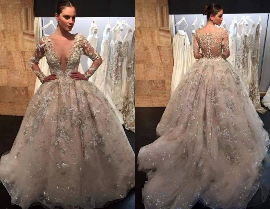 Sparkly Fairy Flower Garden Wedding Dresses Ball Gown Organza V Neck