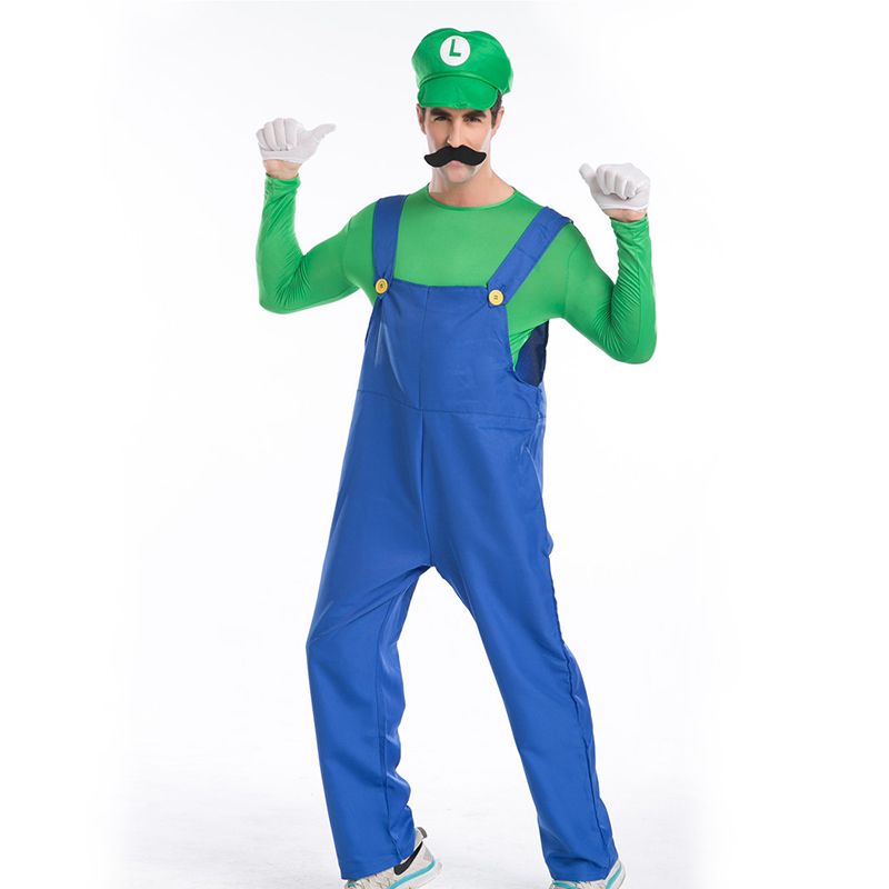 Christmas Theme Party Wear Mario Luigi Cosplay Overall Hats Beard Man'S ...