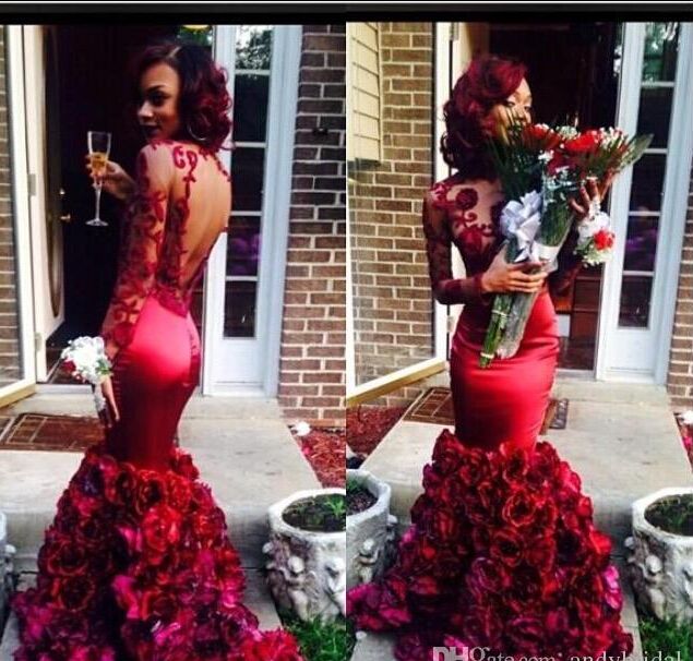 mermaid prom dress with roses at the bottom