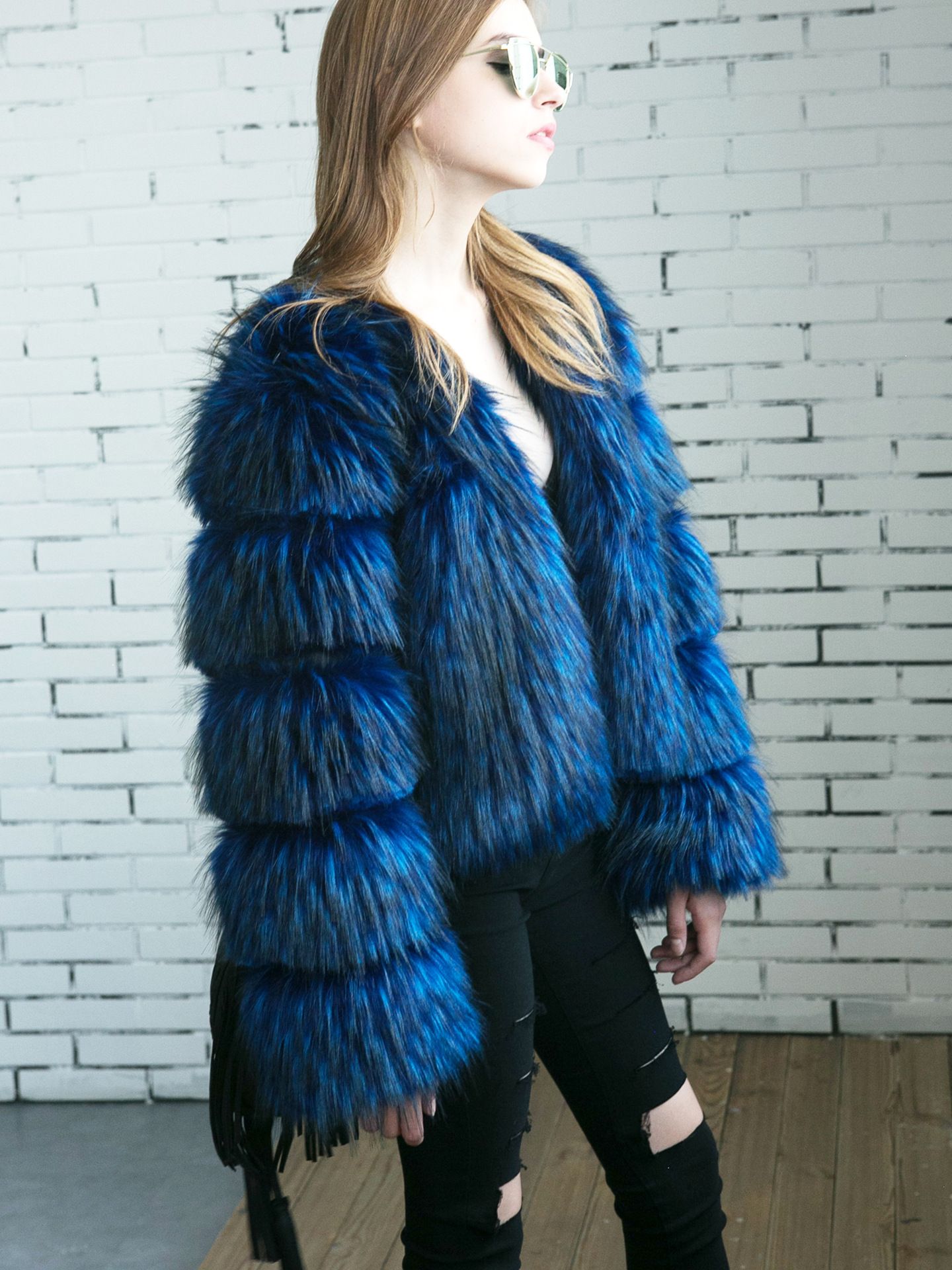 fluffy blue coat